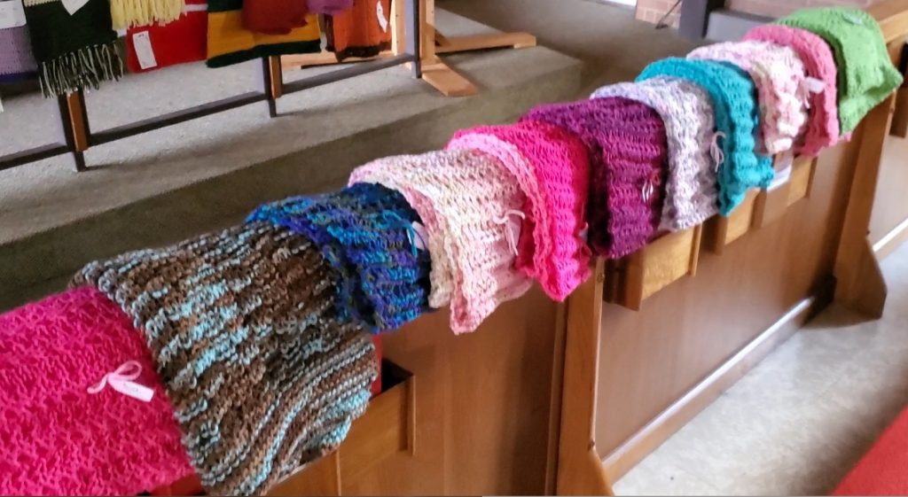 Enon UMC Prayer Shawl Ministry colorful shawls covering altar rails